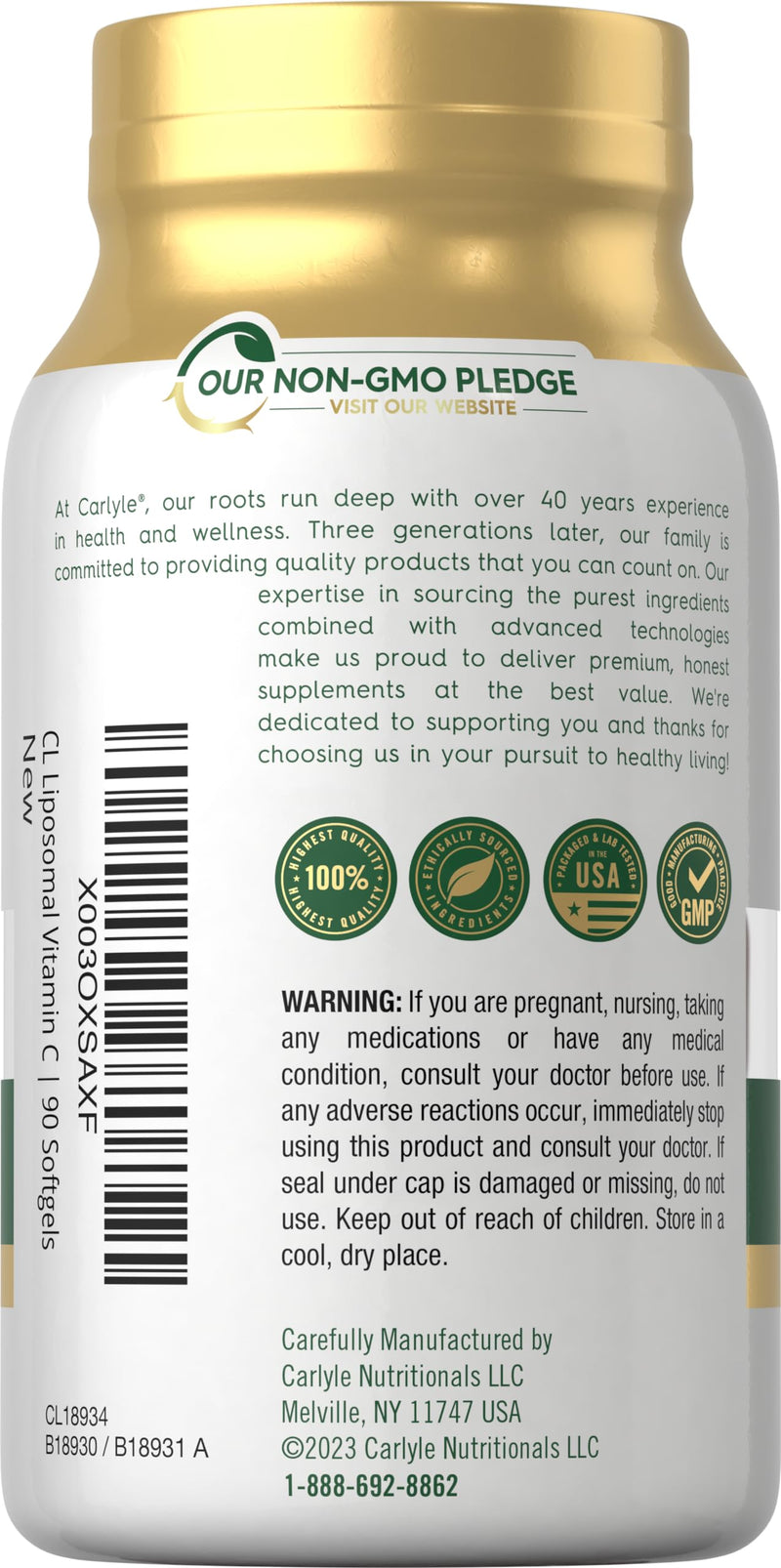 Carlyle Liposomal Vitamin C | 2200mg | 90 Softgel Capsules | High Potency Complex Supplement | Non-GMO, Gluten Free Packaging May Vary 90 Count (Pack of 1)
