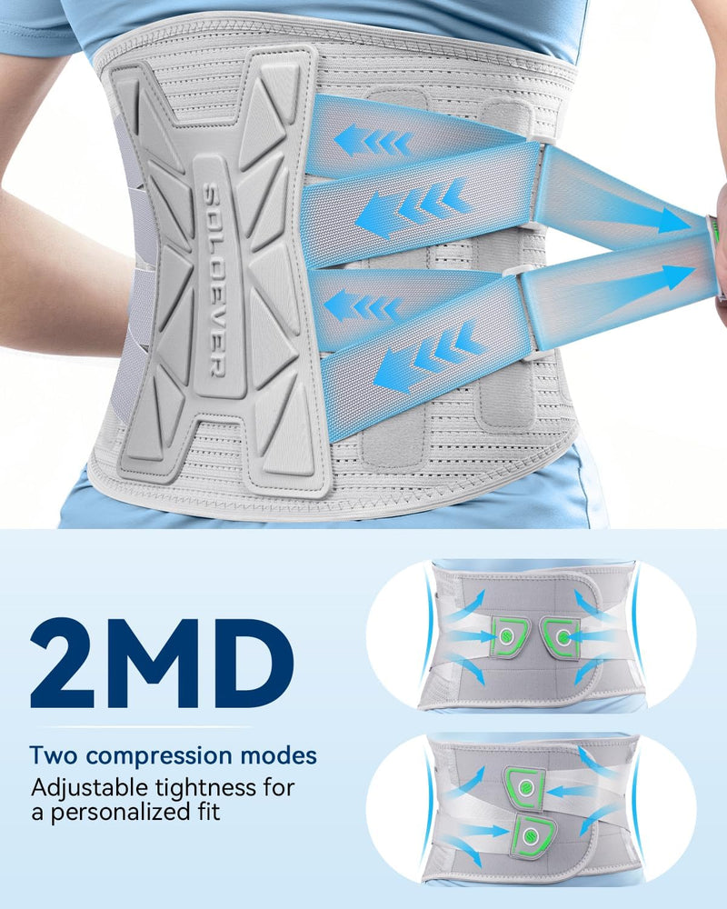Medical-Grade Back Brace for Women Lower Back Pain Relief [Ultra Breathable & Stronger Support] Back Support Brace with Adjustable Strap System - Back Support Belt for Herniated Disc, Sciatica, Arthritis,Scoliosis Gray Large