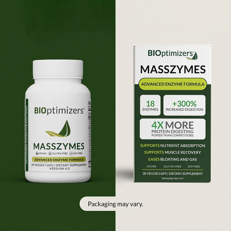 BIOptimizers MassZymes - Complete Digestive Enzymes Supplement for Gut Health - Bloating Relief for Men and Women - Lipase Amylase Bromelain Digestive Enzymes (30 Capsules) 30 Count (Pack of 1)