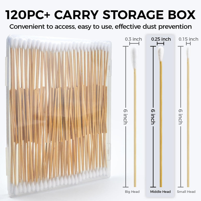 120pcs Long Cotton Swabs in Storage Box, 6 Inch Dog Ear Swabs for Dogs, Small and Medium Pet Ears Cleaning - Professional Dog Ear Cleaning Tool, Specially Designed for Dogs, Cleaning Solution - BeesActive Australia