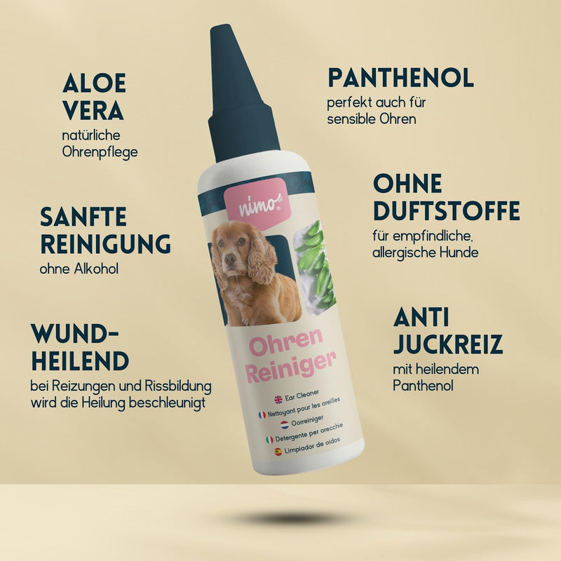 nimo® ear cleaner | for dogs, cats & pets with aloe vera & panthenol | Gentle natural cleansing against itching, infections, earwax, inflammation & discharge | minimizes head shaking - BeesActive Australia
