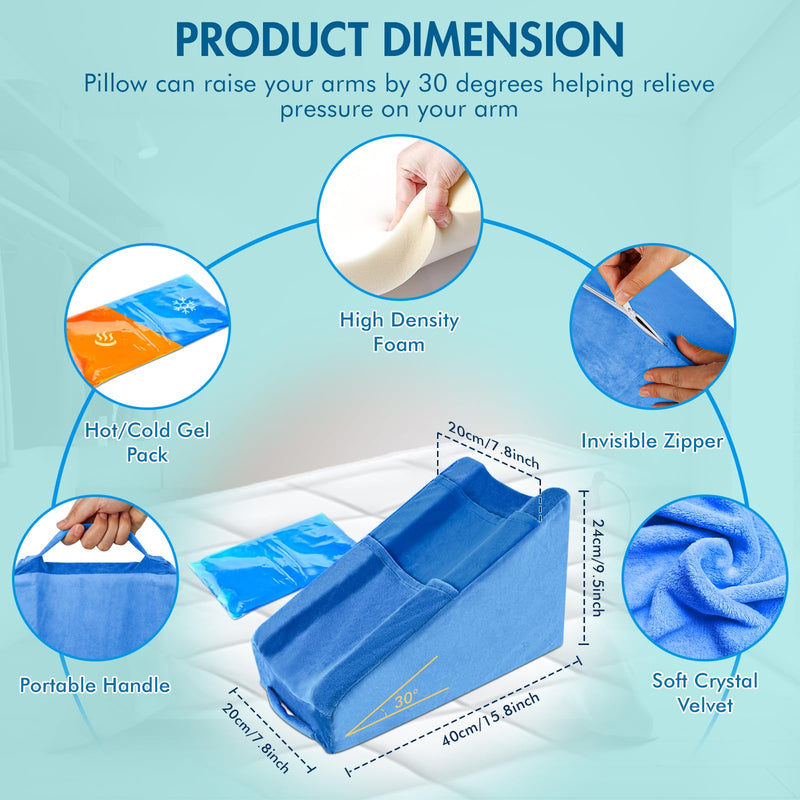 Arm Elevation Pillow with 2 Pockets, Arm Wedge Elevation Pillow Excellent, Ergonomic Elbow Support Pillow for Sleeping Arm Pads Elbow Pillow with Removable Pillow Case-Blue - BeesActive Australia