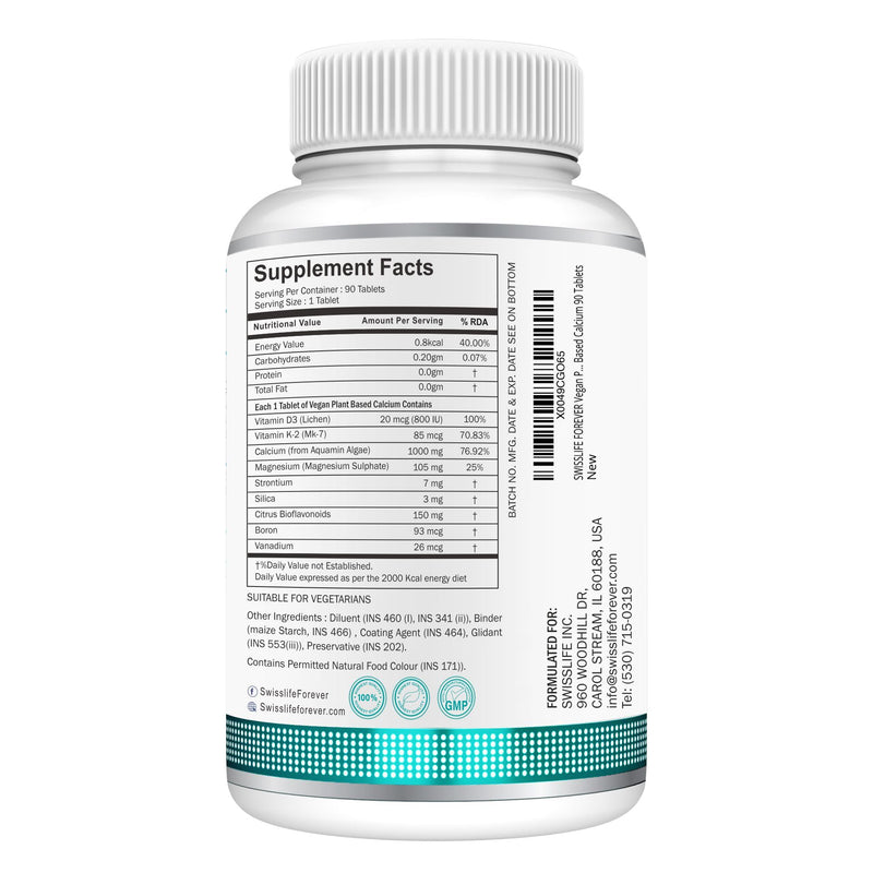 Vegan Plant Based Calcium 90 Tablets | Multivitamins | Dietary Tablets with Mineral and Vitamins Help in Bone Health, Muscle Health, Heart Health for Men & Women