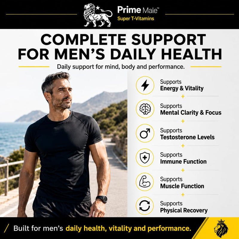 T-Vitamins – Advanced Multivitamin for Men – Supports Testosterone, Energy & Immune Health – 120 Capsules – Caffeine-Free