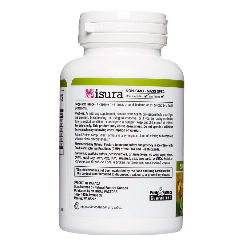 Natural Factors Herbal Factors Sleep Relax Formula, Natural Sleep Aid with Valerian Root, Passion Flower and Skullcap, Non-GMO, 90 capsules (90 servings) - BeesActive Australia