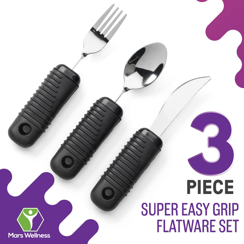 Mars Wellness Weighted Utensils Set - 3-Piece Heavy Duty, Stainless Steel Fork, Knife, and Spoon Adaptive Utensils Enhanced Stability while Eating for Elderly, Hand Tremors and Parkinson's Patients 3 Piece - BeesActive Australia