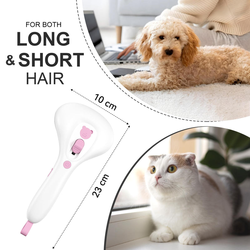 Euqvunn Cat Brush with Steam with Trigger Button, [Ultra-Quiet Design/Comfort Handle] Pet Steam Brush Cat Steamy Brush Dog Brush Rechargeable Cats with Spray for Cats, Dogs, Rabbits Pink-White - BeesActive Australia