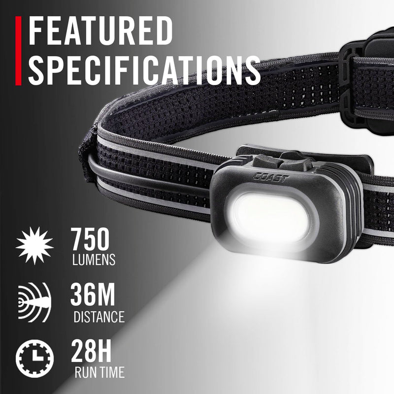 Coast RL10R 750 Lumen Rechargeable LED Headlamp with Variable Light Control and Rear Safety Signal - BeesActive Australia