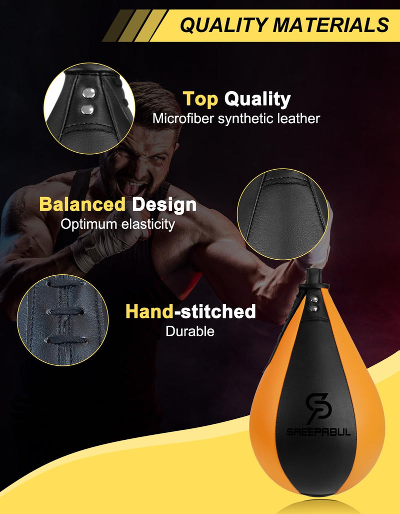 Speed Bag,Speed Bag for Boxing,PU Leather Reflex Training Pear Shaped Punching Bag,Fast Reaction Skills Development Perfect for Kids Teens Adults Boxing Coaches Pro Orange(9.5" x 7.1")