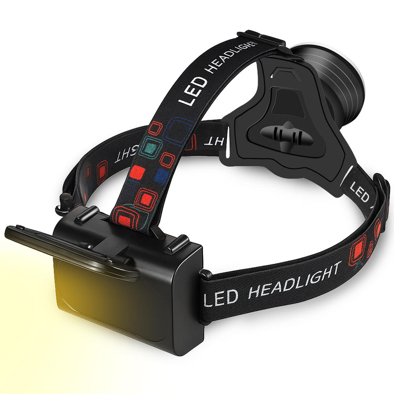 Headlamp Spotlight Flashlight, Bright LED Rechargeable Headlight, Waterproof Head Light with Back Lamp for Outdoor Camping Running Hiking Fishing Cycling (Black, Spotlight & Floodlight) Black