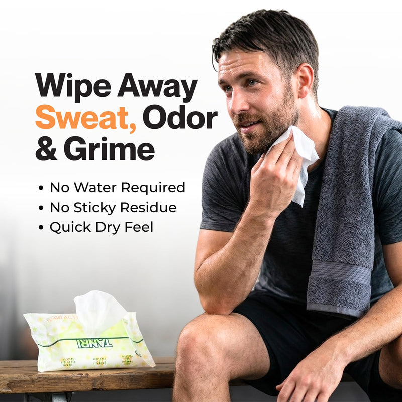 TANRI (50 Wipes) 2Pack - No Rinse Unscented Body Cleansing Wipes Adults | Camping & Travel Friendly Body Cleansing Wipes - Bathing & Shower Wipes Enriched with Chamomile, Vitamin E & Cucumber Extract 1 Count (Pack of 2)