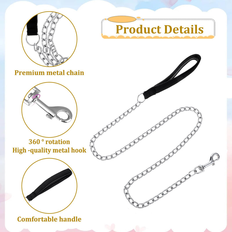 Metal Chain Heavy Duty Dog Leash 4FT x 3mm Chew Proof Pet Leash Chain with Soft Padded Handle for Large & Medium Size Dogs Walking, Training and Traveling - BeesActive Australia