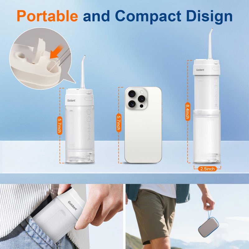 2026 New Portable Water Flosser for Teeth, 4 Modes & 4 Intensity Levels, Mini Small Design with Exquisite Travel Case, Removable Tank, IPX7 Waterproof, Cordless Dental Oral Irrigator (White) White