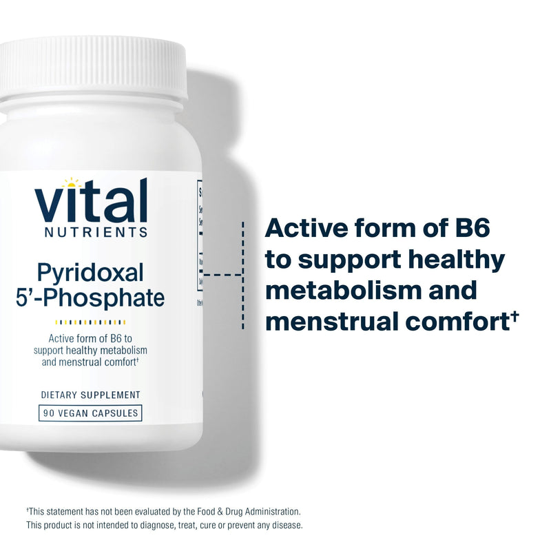 Vital Nutrients Pyridoxal-5 Phosphate - Activated Vitamin B6 - Methylated B6 for Metabolism, PMS, and Menstrual Support* - High-Potency P5P Supplement - Gluten, Dairy, Soy Free - 90 Capsules