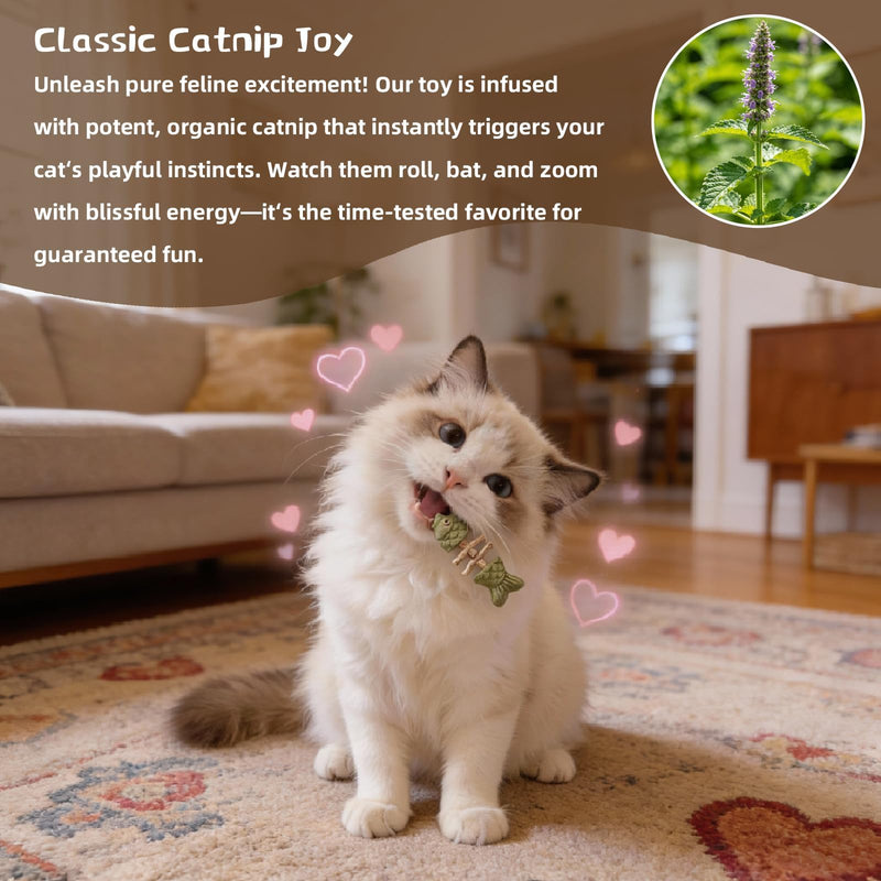 Catnip and Silvervine Cat Chew Sticks for Dental Health - Natural Wood Teething Toys with 2 Fish Bone & 2 Silvervine Flavors, Durable Interactive Chews for Indoor Cats and Kittens Teeth Cleaning