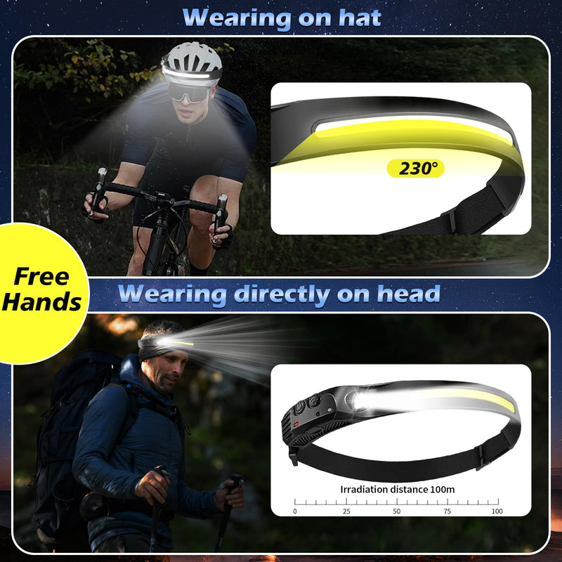 Rechargeable Headlamps 5 Pack,Motion Sensor Head Lights for Forehead,2000mAh Battery Powered Head Lamps LED Rechargeable,5 Modes Headlamp for Hard Hat,Outdoor Camping Five Pack