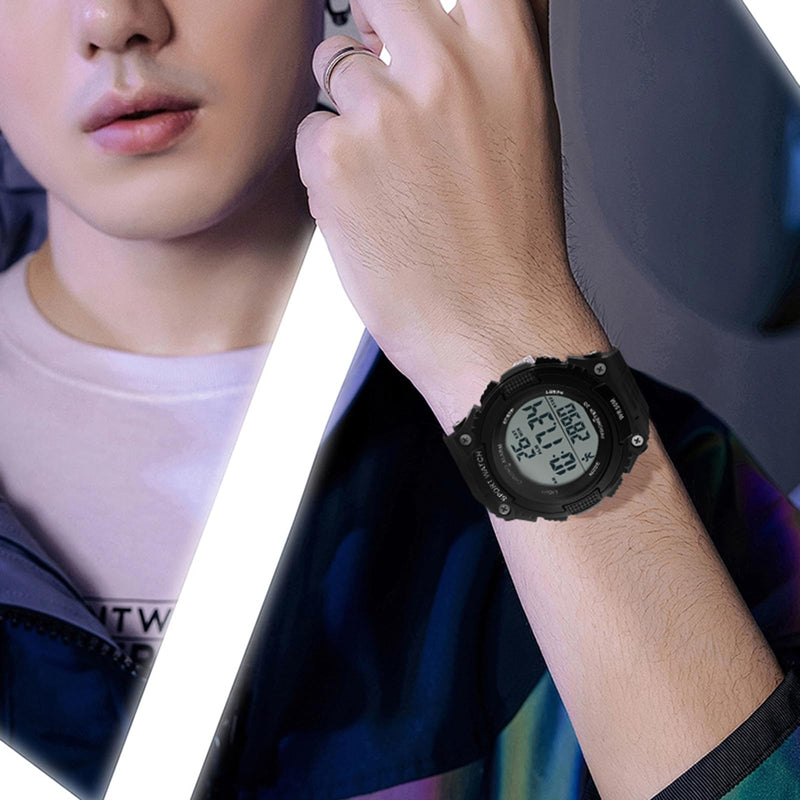 FANMIS Men Pedometer Watches Military Multifunctional 50M Waterproof Digital Outdoor Sports Watch Black