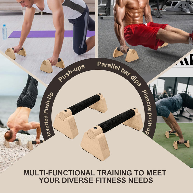 2 PCS Wooden Parallettes Bars, Wood Push Up Bars Calisthenics Equipment with Non-Slip Base, Pushup Handles Fitness Blocks for Men and Women Strength Training 12inch