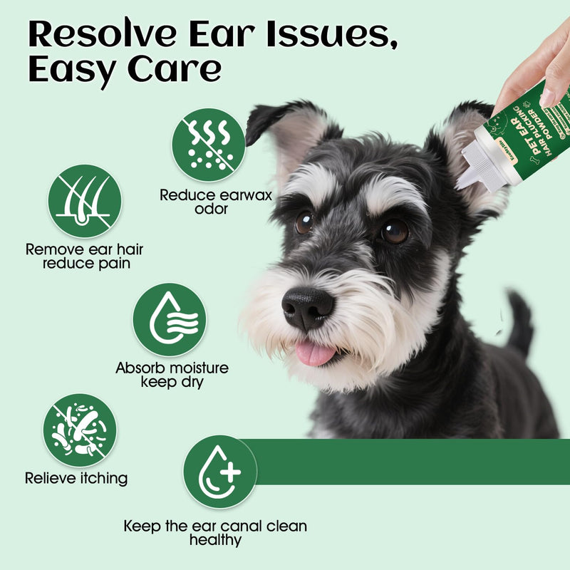 Dog Ear Hair Removal Tool – 30g Ear Powder, 5.5" Hemostat & Electric Dog Ear Trimmer – Helps Reduce Wax & Odor – Grooming Kit for Schnauzers, Poodles & Breeds with Ear Hair 3 Pack