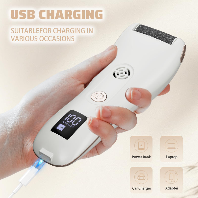 Electric Callus Remover for Feet with Vacuum,16-in-1 Professional Pedicure Tools Foot Care Kit, Foot Scrubber Electric Feet File Pedi for Hard Cracked Dry Dead Skin, Battery Display 8019 White - BeesActive Australia