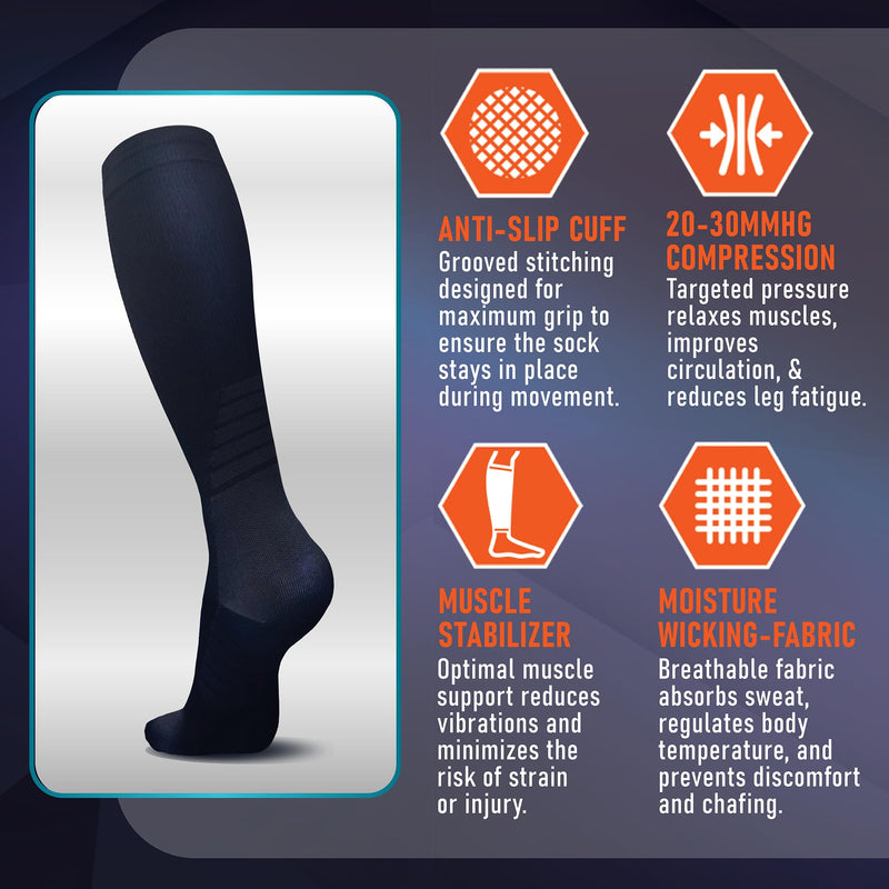 Compression Socks for Women & Men (20-30 mmHg) Support for Flying and Travel, Nurses, Sports and Everyday Wear Black Small-Medium - BeesActive Australia