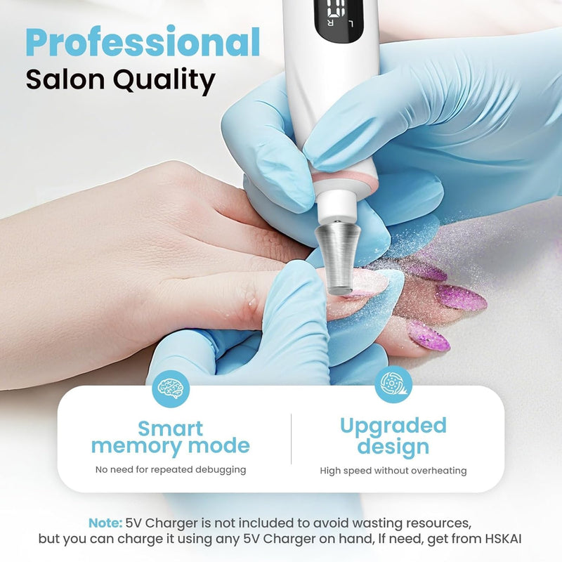 Professional Nail Drill Kit: Electric Nail File with LCD & Lamp, Long-Lasting Thick Toenail Grinder, Rechargeable & Cordless Toe Nail Dremel Tools for Women & Men Manicure and Pedicure Gifts Pro White - BeesActive Australia