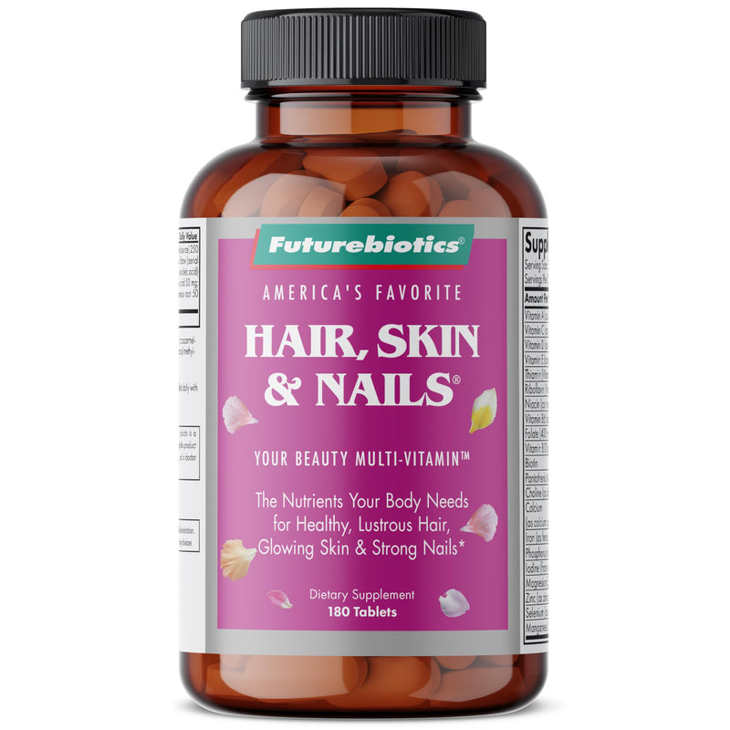 Futurebiotics Hair, Skin & Nails Beauty MultiVitamin with Biotin, Hair Vitamins and Skin Vitamins that Promote Healthy Hair and Nail, 180 Tablets 180 Count (Pack of 1)
