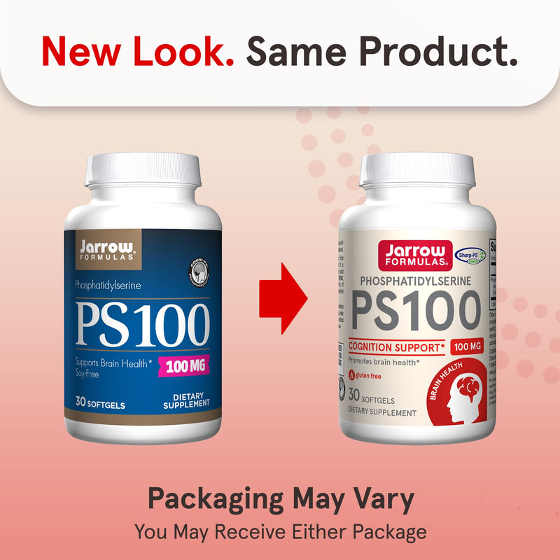 Jarrow Formulas PS100 Phosphatidylserine 100 mg, Dietary Supplement for Brain Health and Cognition Support, 30 Softgels, 10-30 Day Supply 30 Count (Pack of 1)