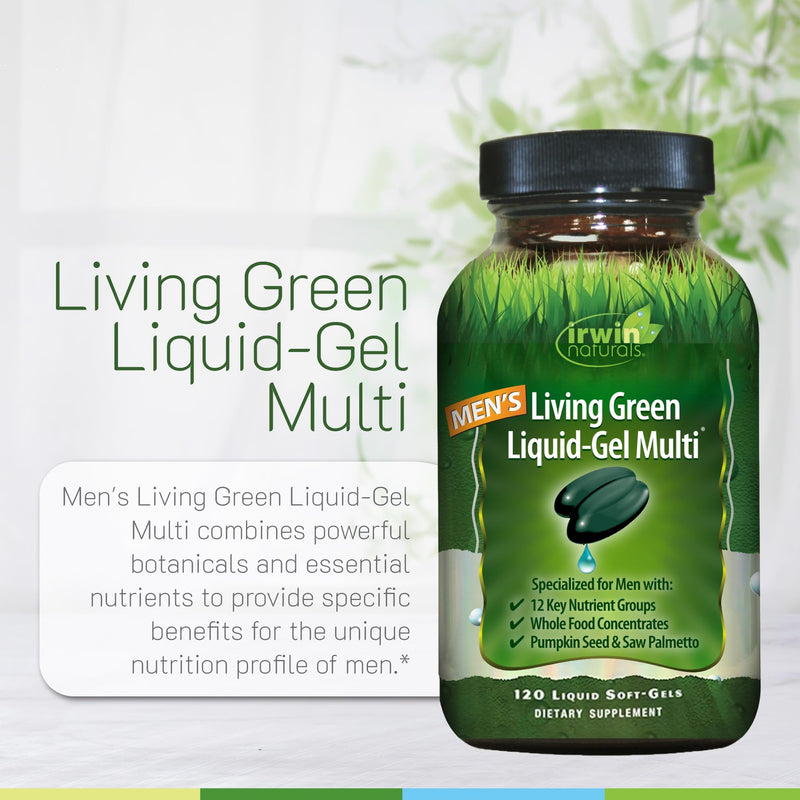 Irwin Naturals Men's Living Green Daily Multivitamin | 90 Liquid Soft-Gels | Daily Men's Nutrition & Healthy Aging | 70 Nutrients + Omega Oils | Energy, Brain & Prostate Support