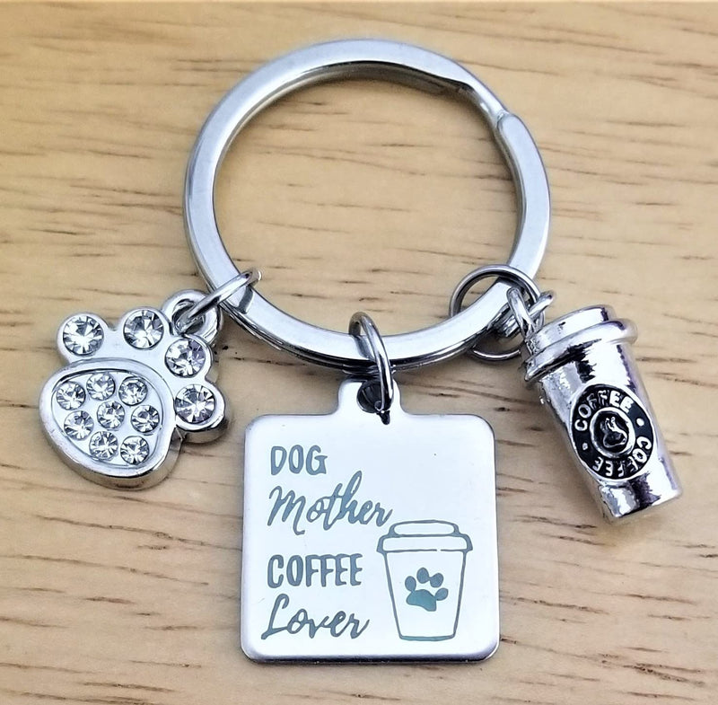 Kit's Kiss Coffee Keychain Dog Mom Keychain Dog Paw Print Charms Dog Mother Coffee Lover Gift Animal Pet Dog Memorial Coffee Cup Coffee Mug Dog Mom Gift, Silver - BeesActive Australia
