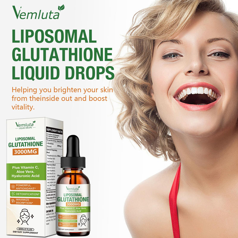 2 Pack 3000mg Liposomal Glutathione Liquid Drops, 98% Absorption Liposomal Glutathione with Vitamin C for Women, Glutathione Liposomal Supplement, Powerful Antioxidant Complex for Immune System, Liver