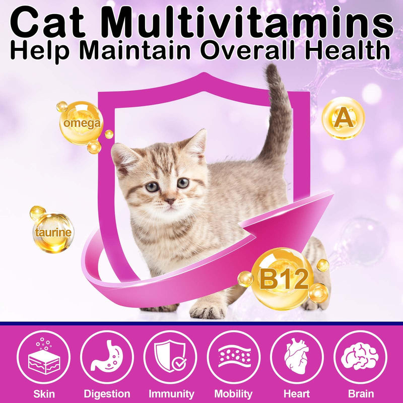 Daily Essential Vitamins for Cats - 15-in-1 Multivitamin Soft Chews with Taurine, Omega Fatty Acids, Prebiotics & Green-Lipped Mussel for Immune, Digestion, Joint Support - Chicken Flavor