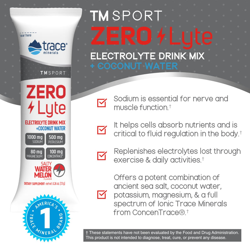 Trace Minerals ZEROLyte (Salty Watermleon) | Sugar Free Electrolyte Powder Drink Mix | Hydration, Immunity & Energy Support Powered by Concentrace | Gluten Free, Vegan | 30 Packets Salty Watermelon - BeesActive Australia