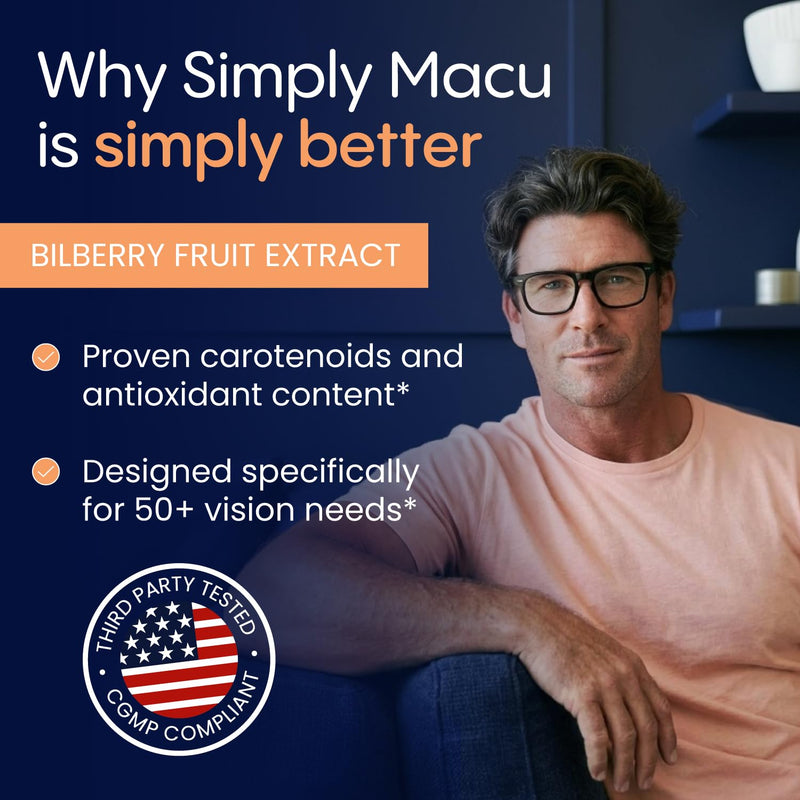 Simply Nature's Pledge Macu MD | Eye Vitamins | 3-Month Supply with Lutein, Zeaxanthin, Meso-Zeaxanthin, Astaxanthin & Bilberry Extract | Advanced Macu Health Vision Support 90 Count (Pack of 1)