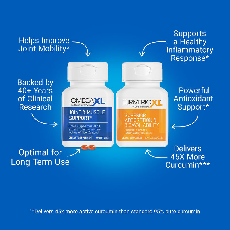 OmegaXL Powerful Joint and Muscle Support Supplement (60 Count) & TurmericXL Healthy Inflammatory Response Supplement (30 Count) 1 Count (Pack of 2) - BeesActive Australia