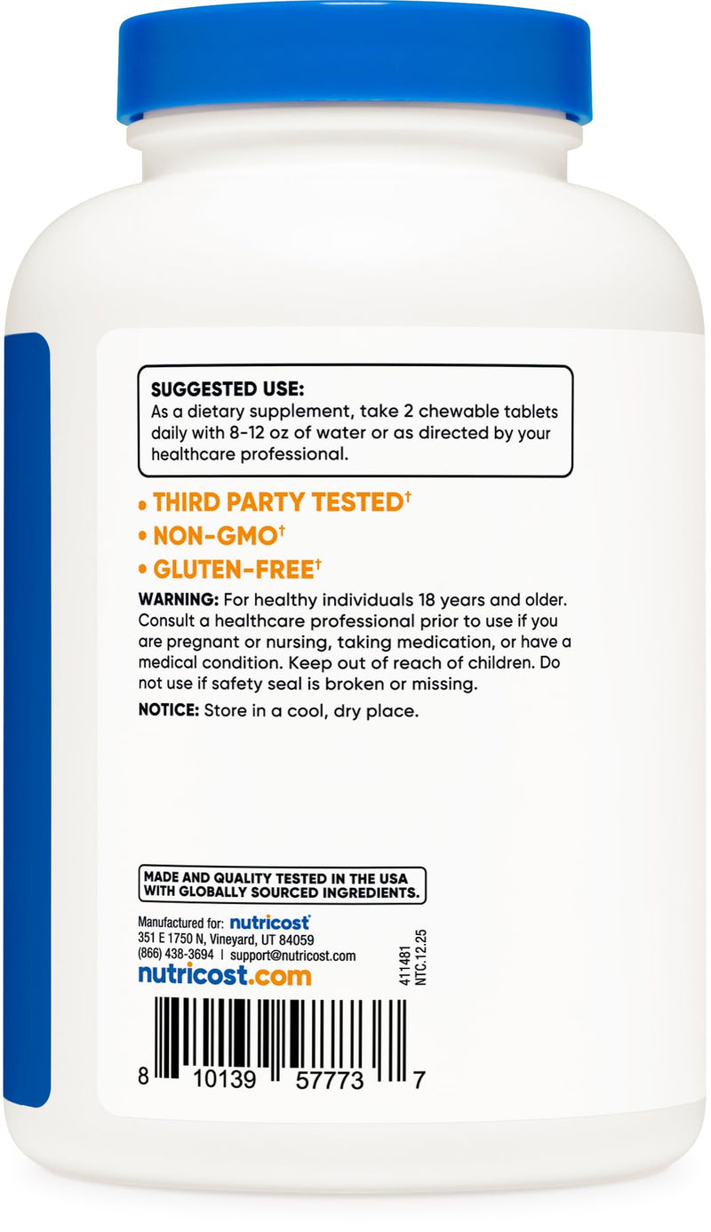 Nutricost Vitamin C Chewable (1,000mg) 240 Tablets, Vegan | GMO-Free, 120 Servings 240 Count (Pack of 1)