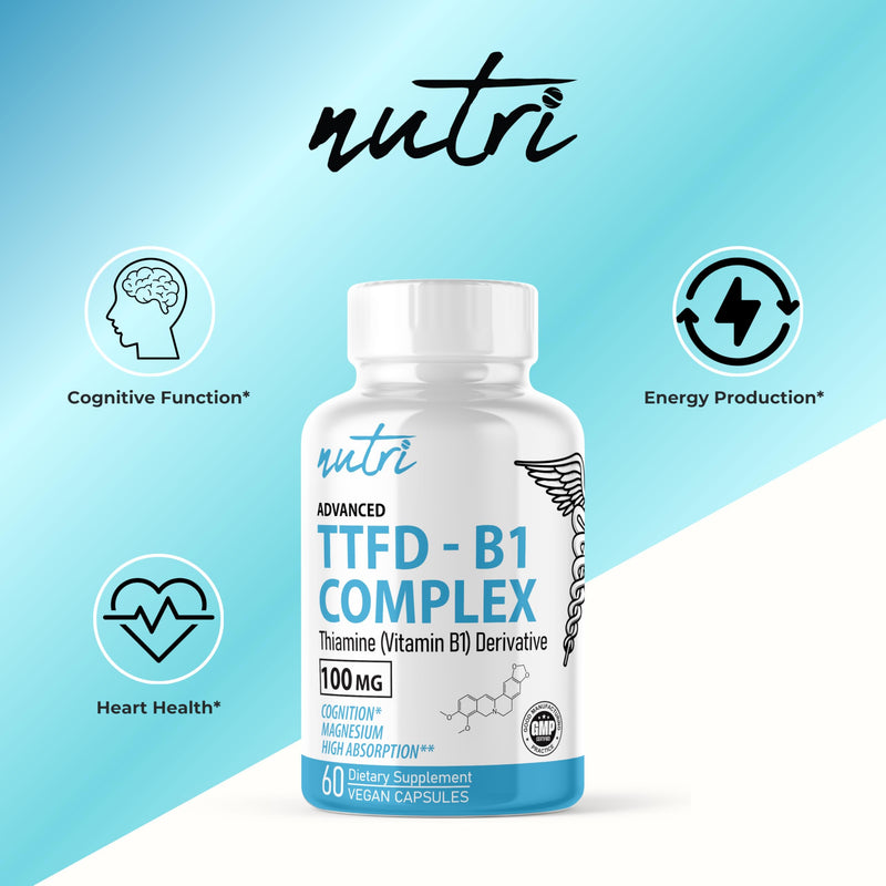 Nature's Fusions TTFD Thiamine B1 Supplement - 100mg 60 Servings - with 8mg Magnesium - No Toxic Fillers - TTFD Thiamine Tetrahydrofurfuryl Disulfide - Third Party Lab Tested - Nutri Supplements 60 Count (Pack of 1)