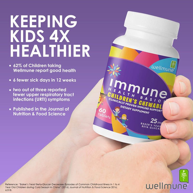 Children's Chewable Tablets, Wellmune Clinically Proven Highly Purified Beta Glucan Immunity Supplements for Children, Kids-Approved!