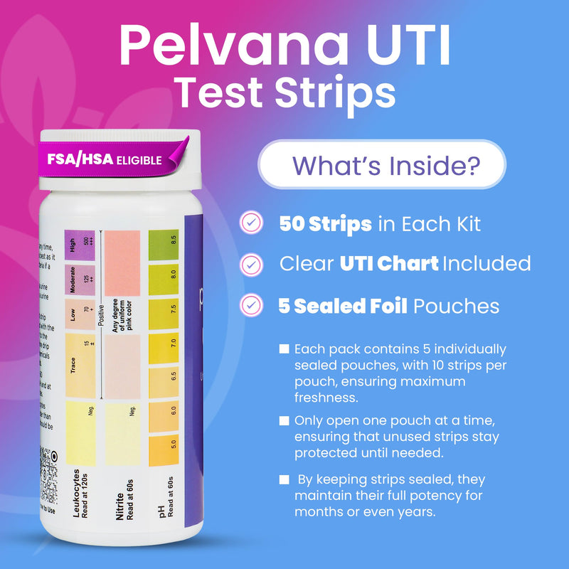Pelvana Urinary Tract Infection Test Strips - 50 UTI Test Strips for Women, Accurate 3-Parameter Readings for Leukocytes, Nitrite, and pH - Advanced and Easy at-Home UTI Testing - BeesActive Australia