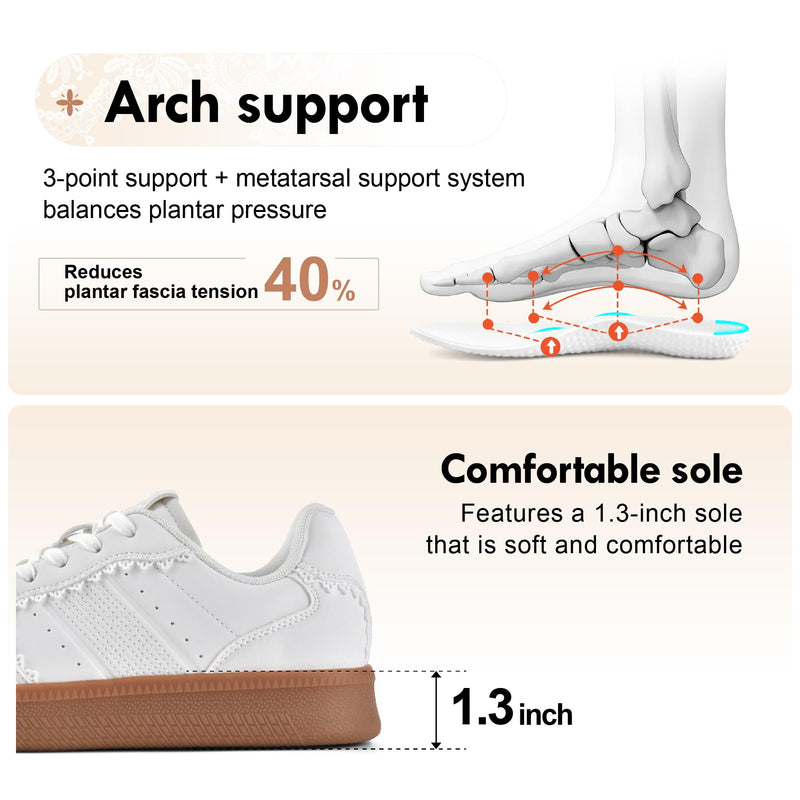 Women's Ribbon Lace-Up Fashion Sneakers Arch Support Tennis Walking Shoes 7.5 White