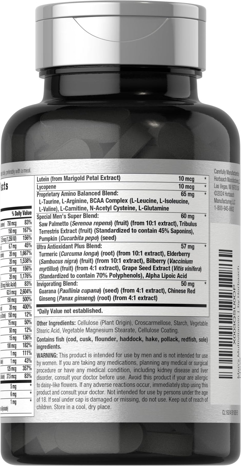 Horbäach Mens Multivitamin | 60 Caplets | Advanced Formula | with Vitamin C, D, Magnesium, Minerals & More | Non-GMO & Gluten Free Supplement