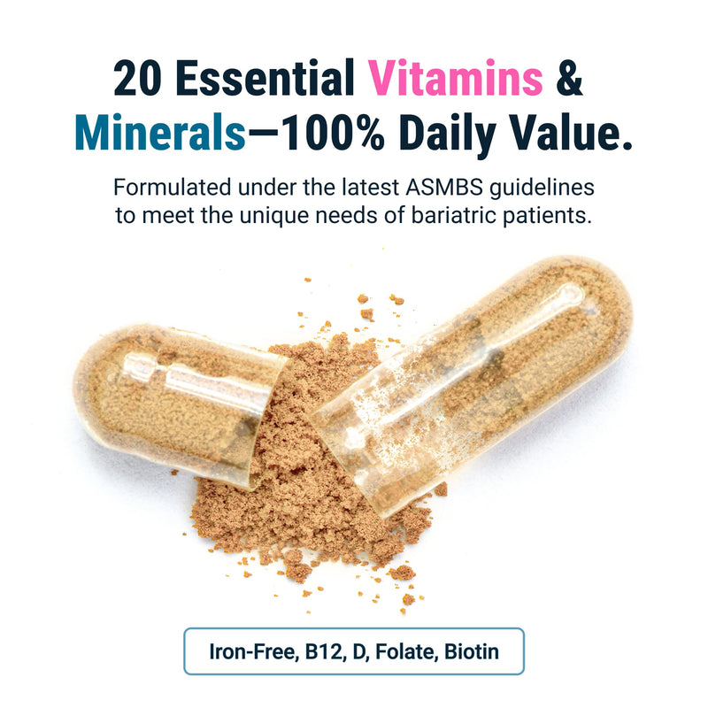 BariatricPal Multivitamin ONE 1 per Day! Bariatric Multivitamin Capsule Iron Free | Easy to Swallow Capsule | Vitamin for Bariatric Surgery Patients | 90 Count (3 Month Supply) 90 Count (Pack of 1)