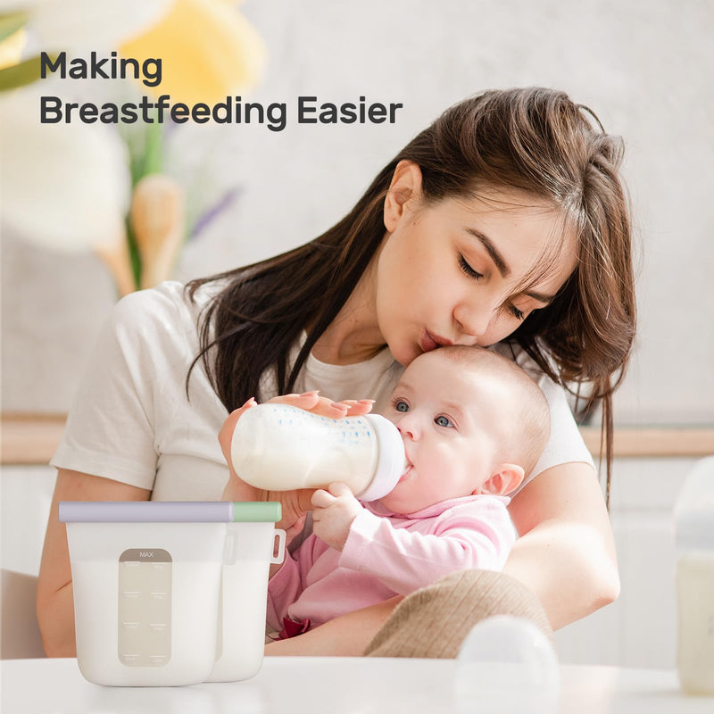 Nuliie 7 Pcs Silicone Breastmilk Storage Bags Reusable, 8oz/240ml Double Leak-Proof Breastmilk Freezer Bags, BPA Free Self-Standing Milk Bags for Breastfeeding, Baby Food Pouches Color 7 Count - BeesActive Australia