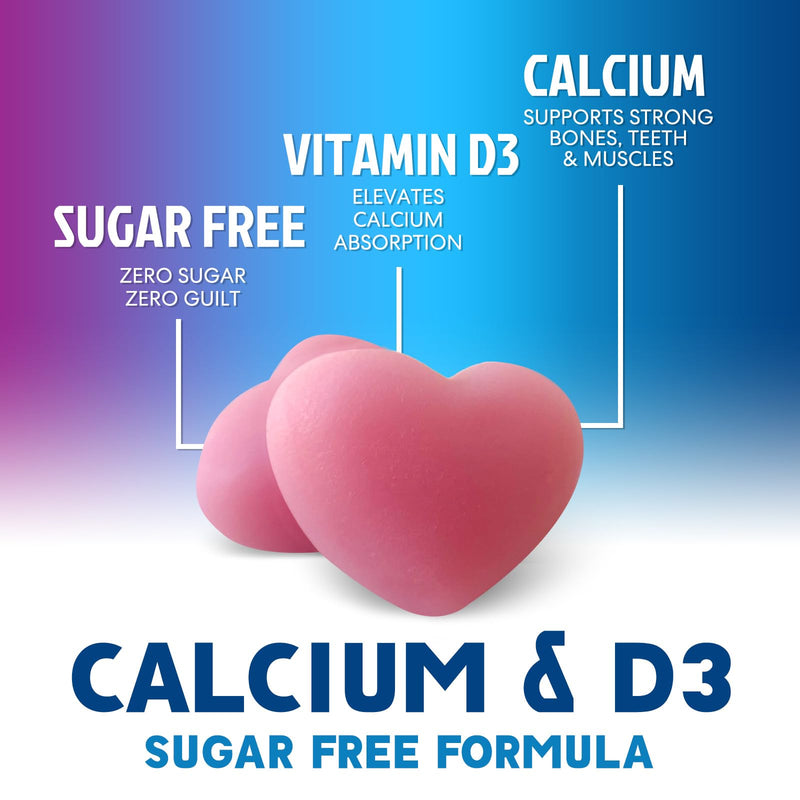 Calcium Supplement Gummies - Sugar Free Calcium Gummy with Vitamin D3 for Best Absorption - Supports Immune Health, Bones & Teeth - Nature's Calcium Chews for Women & Men - Berry Flavor - 120 Gummies 120 Count (Pack of 1)