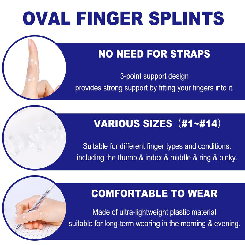 10Pcs Clear Oval Finger Splints & Sleeves Kit, 6 Graduated Trigger Finger Splint & 4 Finger Sleeves for Trigger/Mallet/Arthritis/Straightening, Finger Brace Support for Thumb/Middle/Ring/Index/Pinky(Size 4,5,6,7,8,9) Size 4,5,6,7,8,9