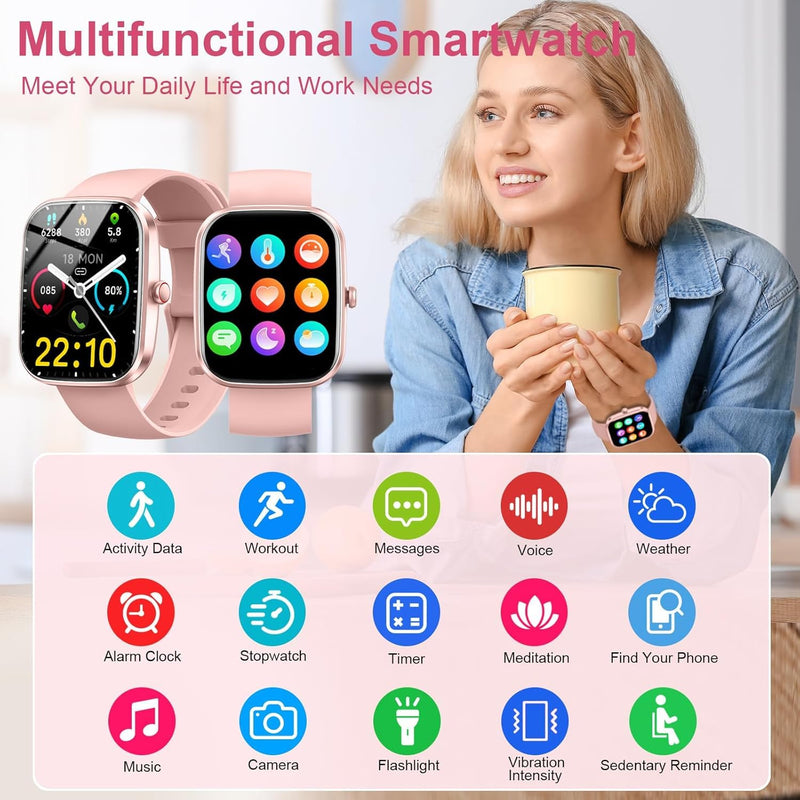 Smart Watch for Women Men (Answer/Make Call), 2026 New 1.91" HD SmartWatch, Fitness Watch with 120+ Sport Modes, IP68 Waterproof, Pedometer, Heart Rate/Sleep Monitor, Activity Tracker for Android iOS Pink