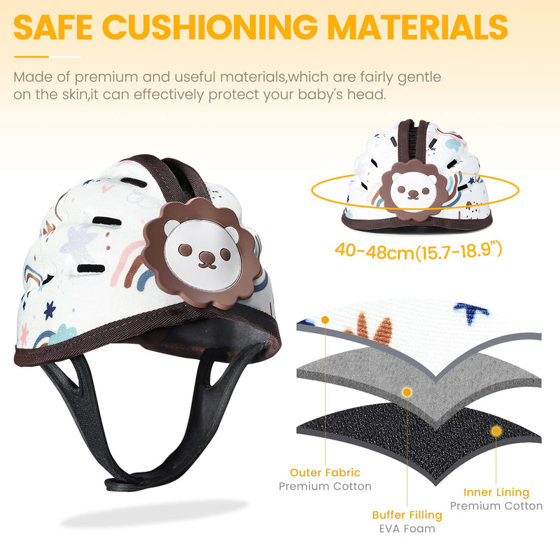 Baby Safety Helmet, Breathable Baby Head Protector for Crawling and Walking, Infant Soft Helmet, Anti-Collision, Ultra-Lightweight, Expandable and Adjustable Age 6m-24m (Brown Lion) Brown Lion - BeesActive Australia