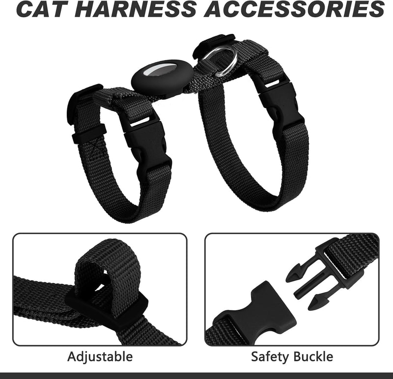 Cat Harness and Leash Set Escape Proof for Walking, Adjustable Cute Kitten Harness Leash with Airtag Holder for Small Large Cats, Lightweight Soft Walking Travel Harness (Black) Black - BeesActive Australia