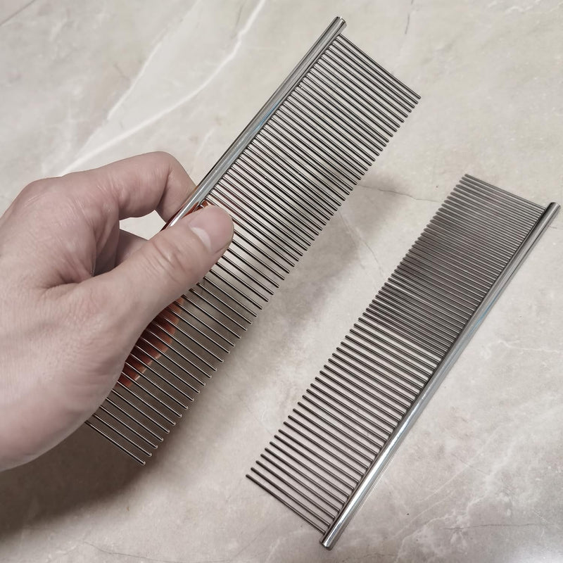 Kopal Long Tooth Metal Combs for Dogs & Cats, 7.3'' x 1.9'' Pet Stainless Steel Grooming Combs, 2-pc 7.3'' x 1.9'' - BeesActive Australia