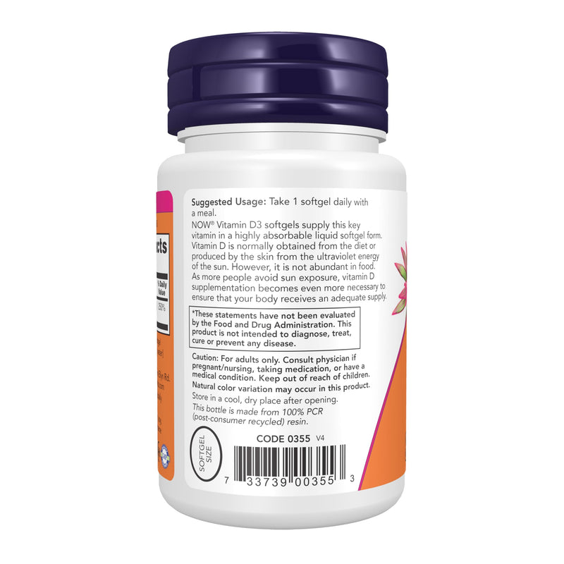 NOW Foods Supplements, Vitamin D-3 2,000 IU, High Potency, Structural Support*, 30 Softgels 30 Count (Pack of 1)
